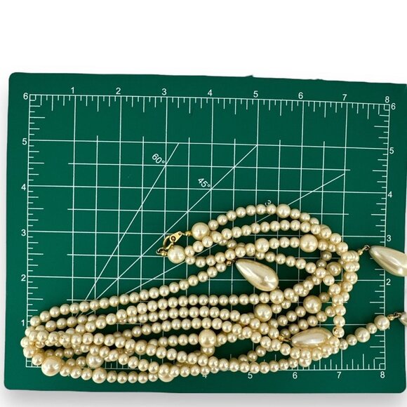 Lariat Double Strand Faux Pearl Teardrop Shape Dangle Tassel Necklace - Picture 8 of 9